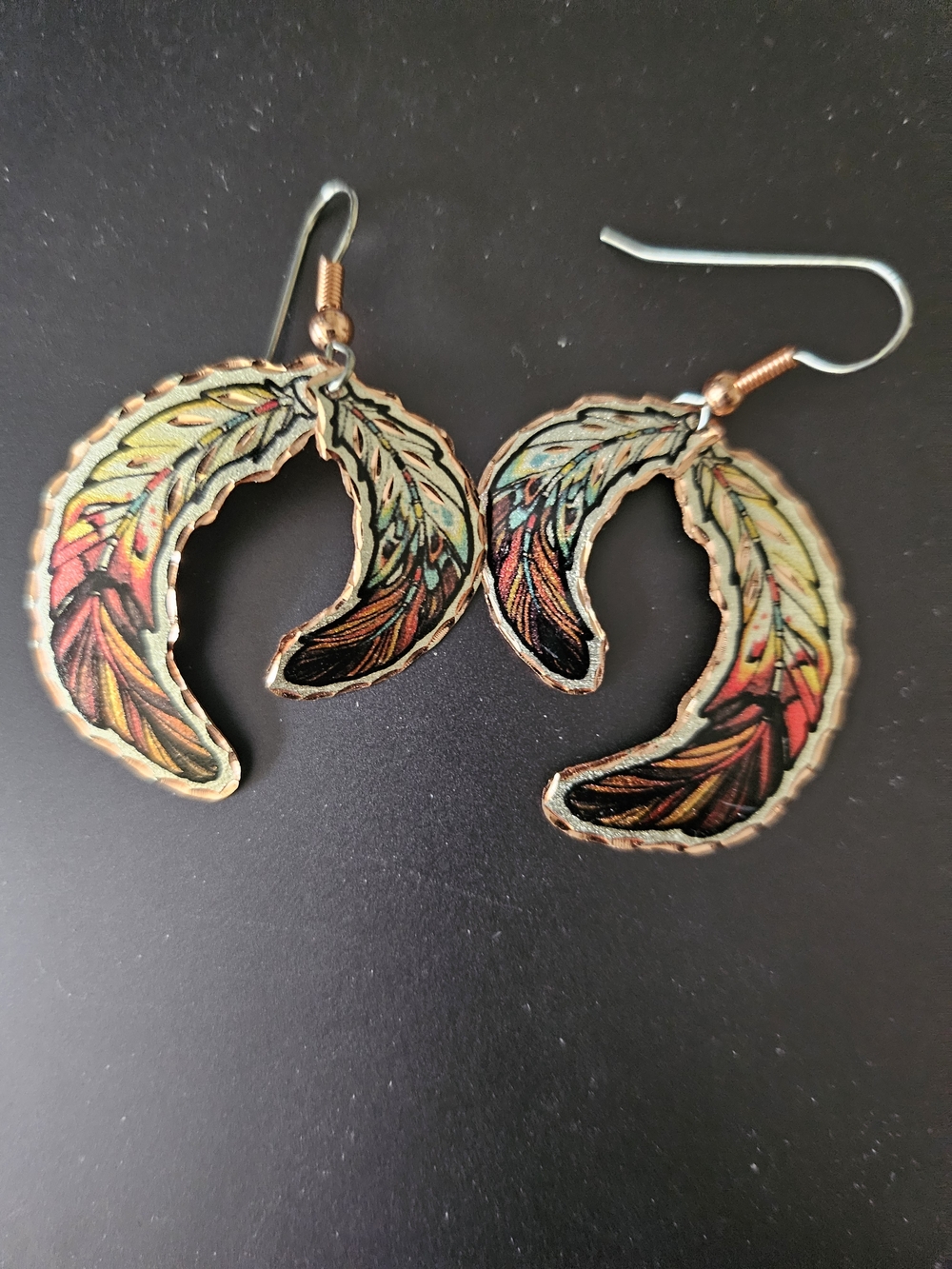 Feather Crescent Earrings - Multicolor